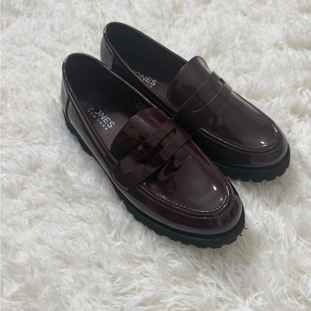 Jones New York Patent Leather Burgundy Penny Loafers